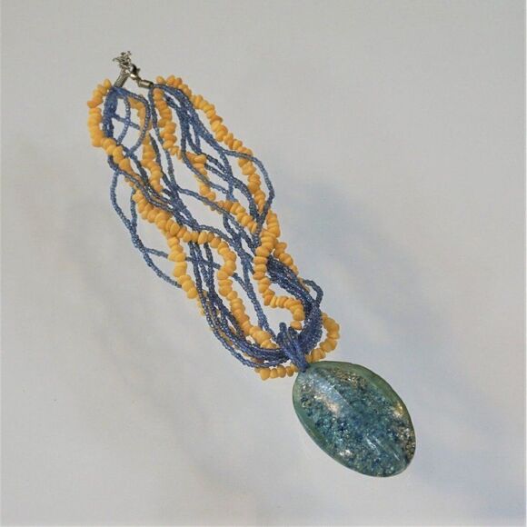 Beaded Statement Necklace Multi Strand White and Blue Accent Fashion Mod - Picture 4 of 7